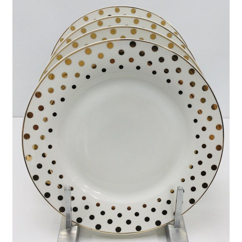 4 Salad Plate’s Grace's Teaware Metallic Gold Dots Salad Plates 8" New